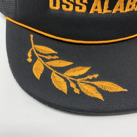 Vintage USS Alabama Black Snap Back Mesh Truckers Cap Gold Scrambled Eggs Navy - Picture 7 of 9